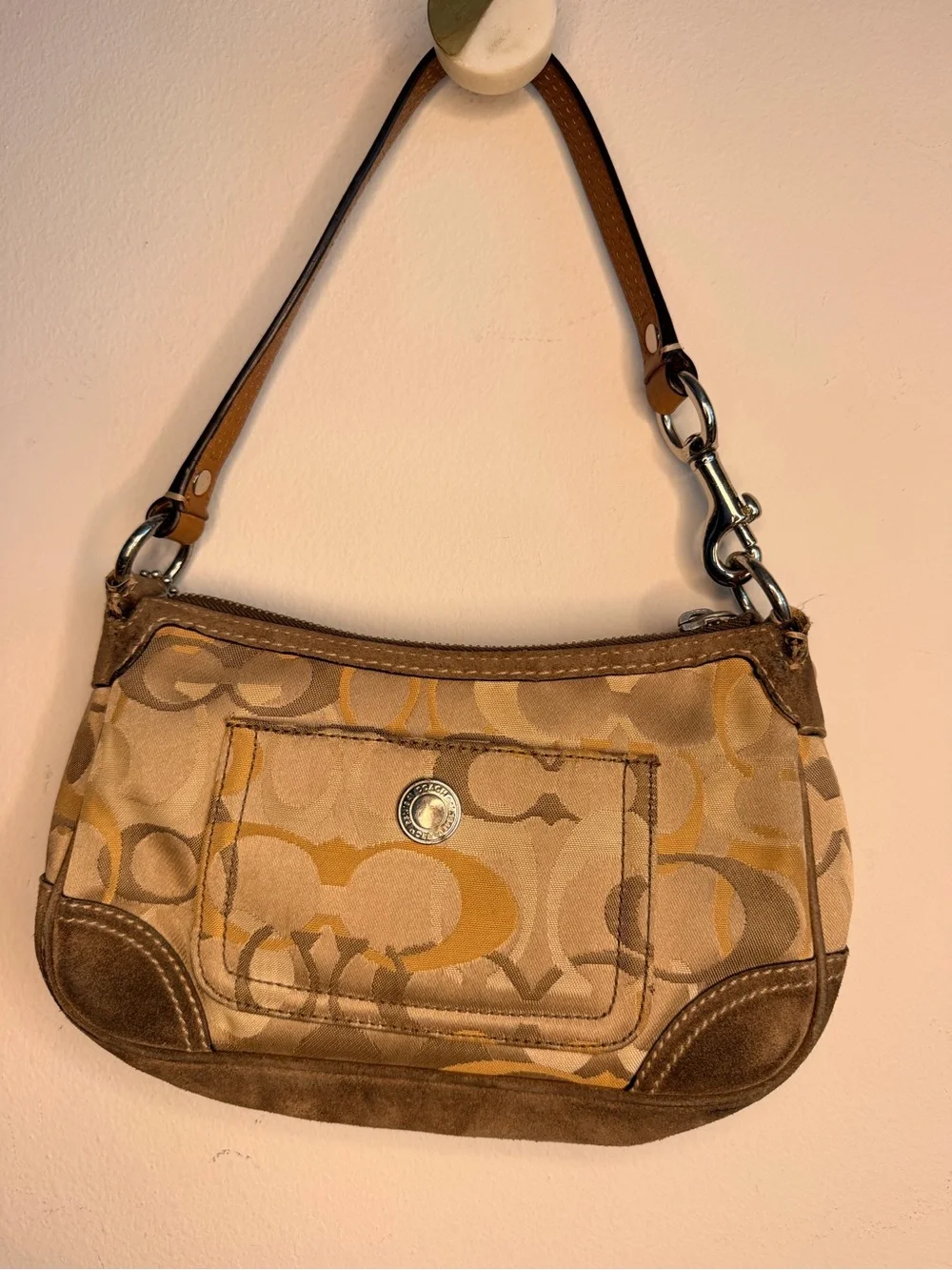 Coach Signature Mini Shoulder Bag in Beige and Tan